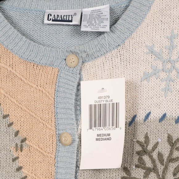 90s Cardigan Sweater M Womens Momcore Cottagecore Winter Pastels Blue Boho Indie - Picture 6 of 7